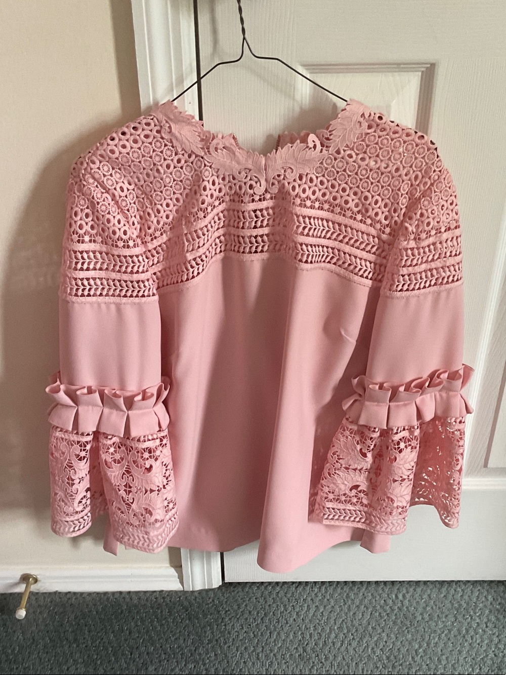 Ted Baker London Blush Pink Crochet Lace Ruffle Sleeve Top